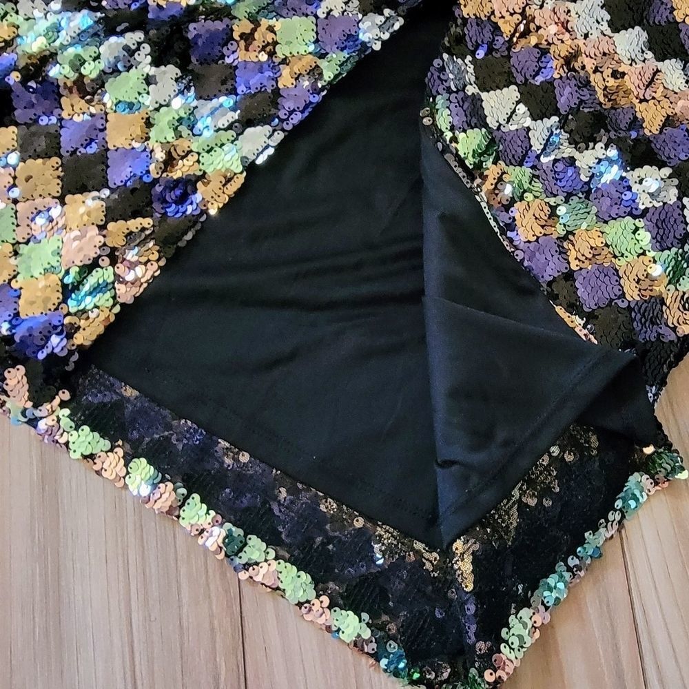 🍍3 For 50🍍Sequin Diamond-Pattern Midi Skirt - Black Multicolor - Picture 8 of 15
